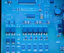 coated circuit board closeup view, small picture - click to enlarge picture